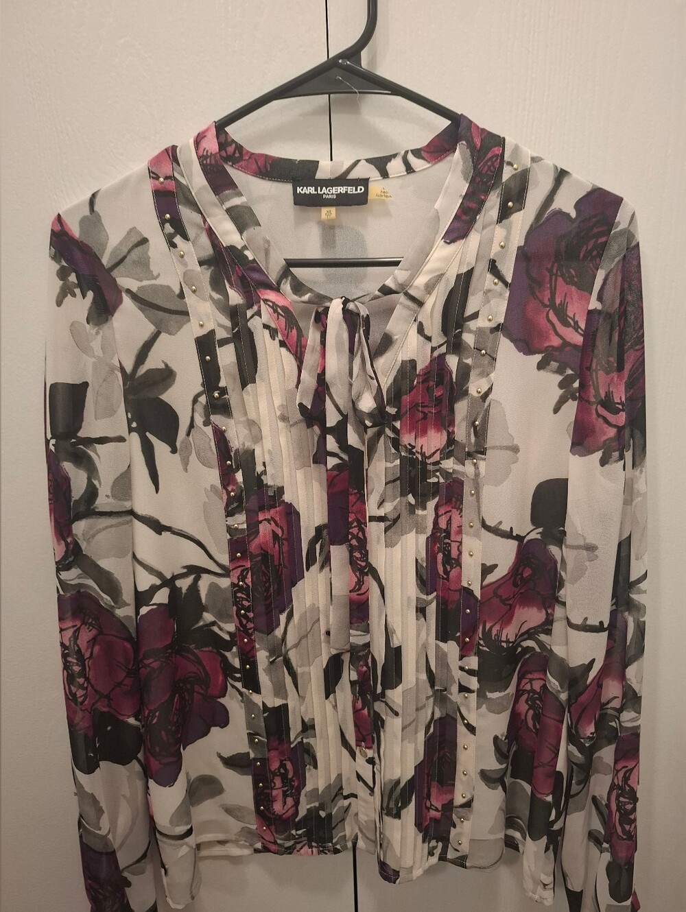 Karl Lagerfeld White Blouse with Purple and Purple Floral Print